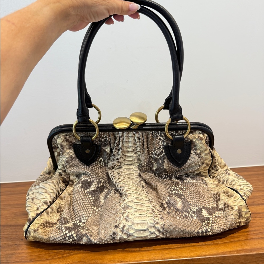 Source Unknown Snakeskin Satchel with Black Handles